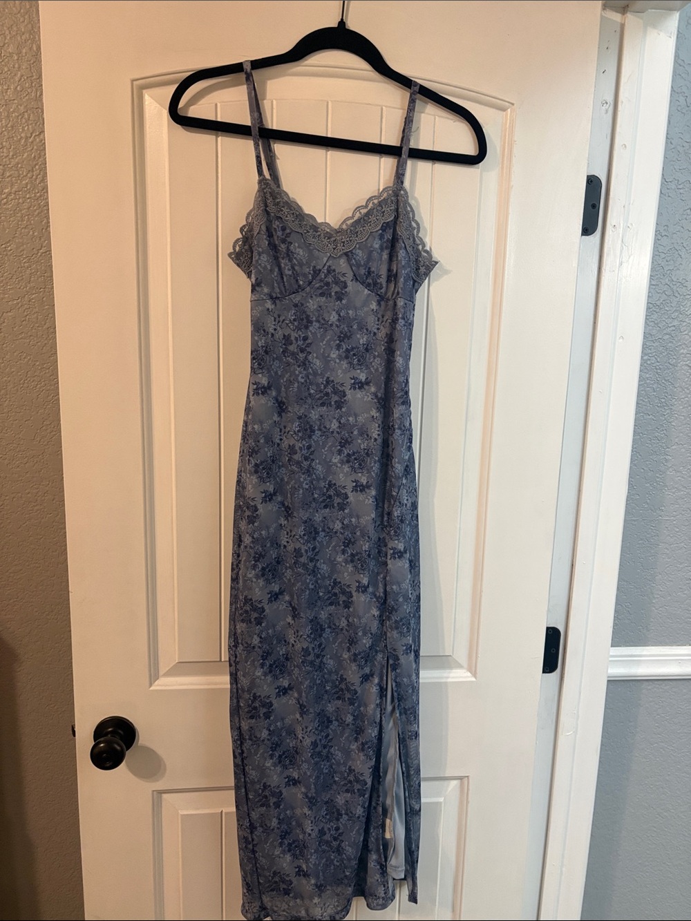 No Boundaries Blue Floral Lace-Trim Slip Dress